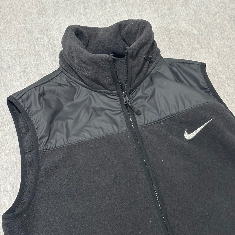 Nike Mens Fleece Full Zip Vest Black Medium Hooded Swoosh Logo RN56323